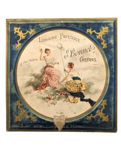 Carton publicitaire librairie Bonnet à Castres chromolithographie