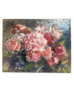 Louis Edouard Garrido Huile sur carton jeté de roses 