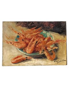 Louis Edouard Garrido Huile sur panneau les crevettes 