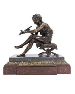 Petit bronze jeune berger à la flûte par Salmson époque XIXème sur socle marbre 
