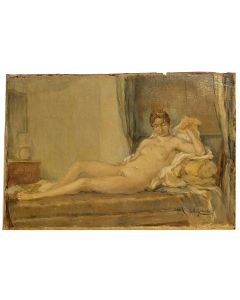 Louis Édouard Garrido Huile sur papier femme nue