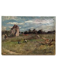 Louis Edouard Garrido huile sur toile enfants jouant près d'un chateau