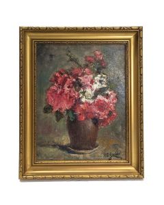 Louis Edouard Garrido Huile sur carton bouquet d'œillets ou géranium