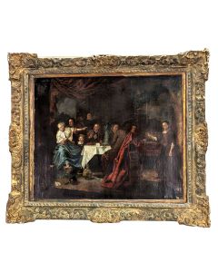 Huile sur toile école Hollandaise XVIIème  scène de banquet 
