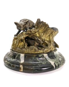 Bronze animalier lapin et renard pyrogène époque XIXème
