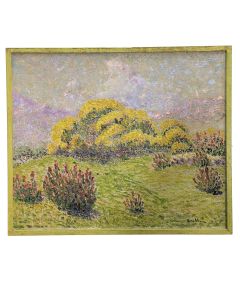 Huile sur toile pointilliste paysage de Provence par Henri Grallan