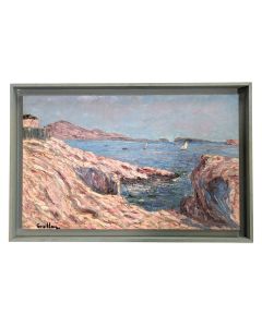 Huile sur toile pointilliste marine par Henri Grallan