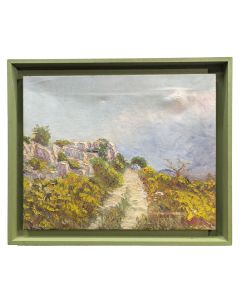 Huile sur toile pointilliste paysage de Provence par Henri Grallan