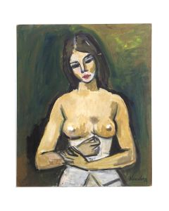 Portrait de femme au seins nus huile sur carton par Rudolf Kundera 