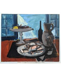 Nature morte huile sur carton par Rudolf Kundera 