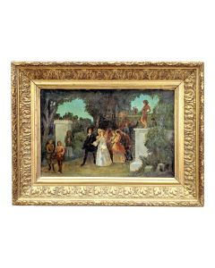 Huile sur toile scène de parc romantique 