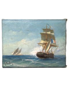 Peinture huile sur toile Marine de François Gautier (1842-1917) 