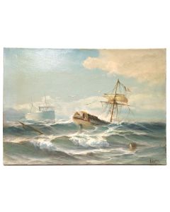 Peinture huile sur toile Marine de François Gautier (1842-1917) 