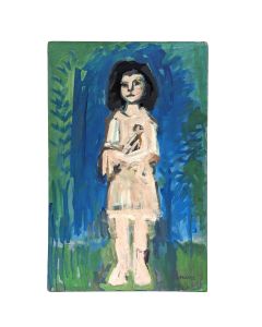 Portrait de jeune fille huile sur carton par Rudolf Kundera 