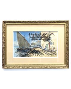 Alphonse Rey aquarelle Martigues bord de mer 1900