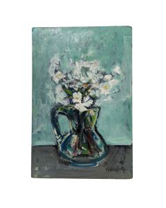 Nature morte vase aux fleurs huile sur carton par Rudolf Kundera *