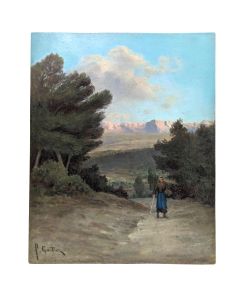 Paysanne à la canne blanche école française de François Gautier (1842-1917) 