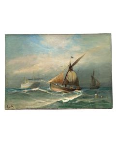 Peinture huile sur toile Marine de François Gautier (1842-1917) 