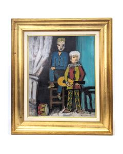 Huile sur panneau Arlequin à la mandoline 20ème Rudolf Kundera école tchèque*