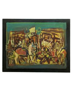 Peinture acrylique époque deux jeunes filles XXème Rudolf Kundera école tchèque