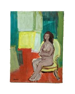 Portrait de femme au seins nus huile sur carton par Rudolf Kundera 