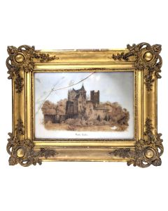 Peinture encadrée fixé sous verre du château Eiffel