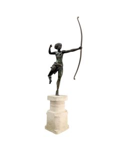 Archère Diane Chasseresse bronze Art déco socle pierre de rogne 