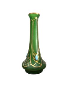 Vases Art nouveau 1900 en verre soufflé et décoré à l'or avec médaillon de turquoise