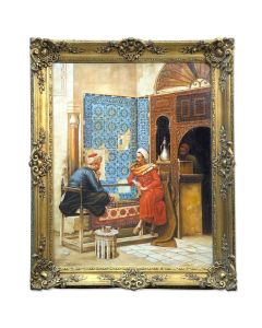 Huile sur panneau orientaliste joueurs d'échecs