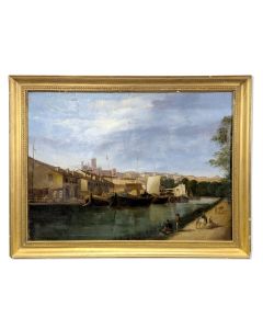 Cathédrale de Béziers paysage huile sur panneau XVIIIème