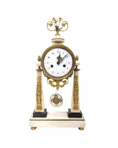 Pendule portique d'époque Louis XVI bronze doré et marbre blanc