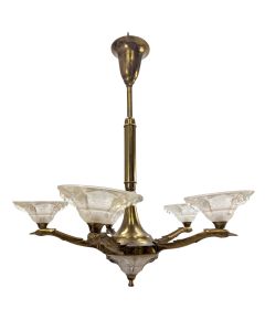 Boris Lacroix Lustre en verre moulé d'époque art déco