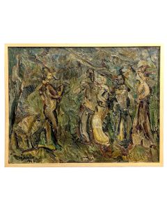 Richard Mandin – Huile sur isorel datée 1952 scène de parc 