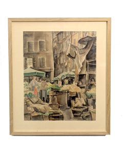 Gerrit Willem Van Yperen scène de marché dans une rue de Marseille aquarelle 
