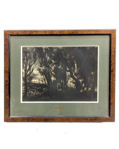 dessin  expressionniste signée Mandin – Paysage boisé nocturne – 1950 env.