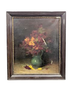 C. Marriott – Nature morte florale à l’huile sur toile – 1913 – cadre ancien