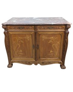 Superbe bahut haut Art nouveau 1900 marqueté et sculpté