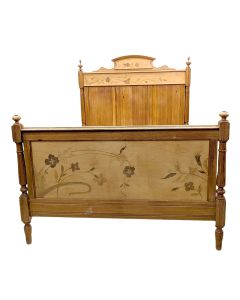 Lit art nouveau en pitch pin et érable marqueterie florale 