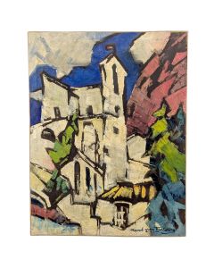 Raoul Van Maldere huile sur toile scene de village 