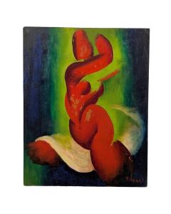 Peinture abstraite corps rouge signé