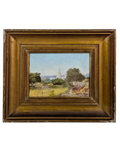Paysage huile sur carton époque1900 signé Isnard