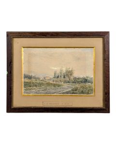 Gravure maison au bord de l'eau 1900