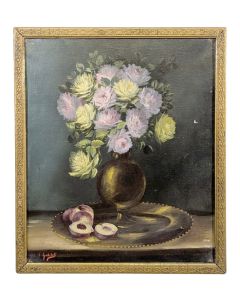 Nature morte lilas signée huile sur toile 