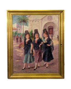 Scène espagnole, huile sur carton 1900