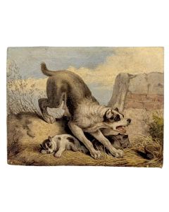 huile sur bois restauration chienne défendant son chiot