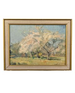 Huile sur bois paysage de campagne Andree Seailles 
