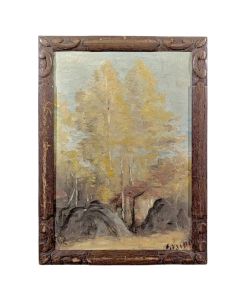 Huile sur bois paysage de campagne Andree Seailles 