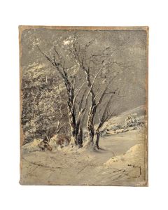 Huile sur toile paysage de neige 