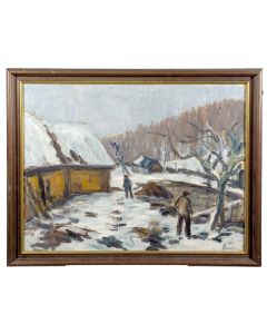 Leonard Bordes paysage de neige huile sur carton