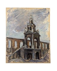 huile sur carton par Leonard Bordes vue de village 
